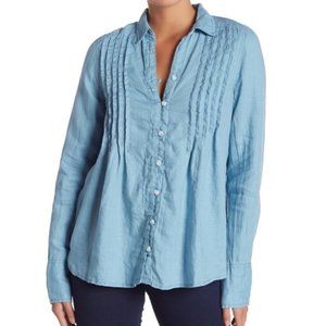 Free People Blue Breezy Mornings Linen Button Up